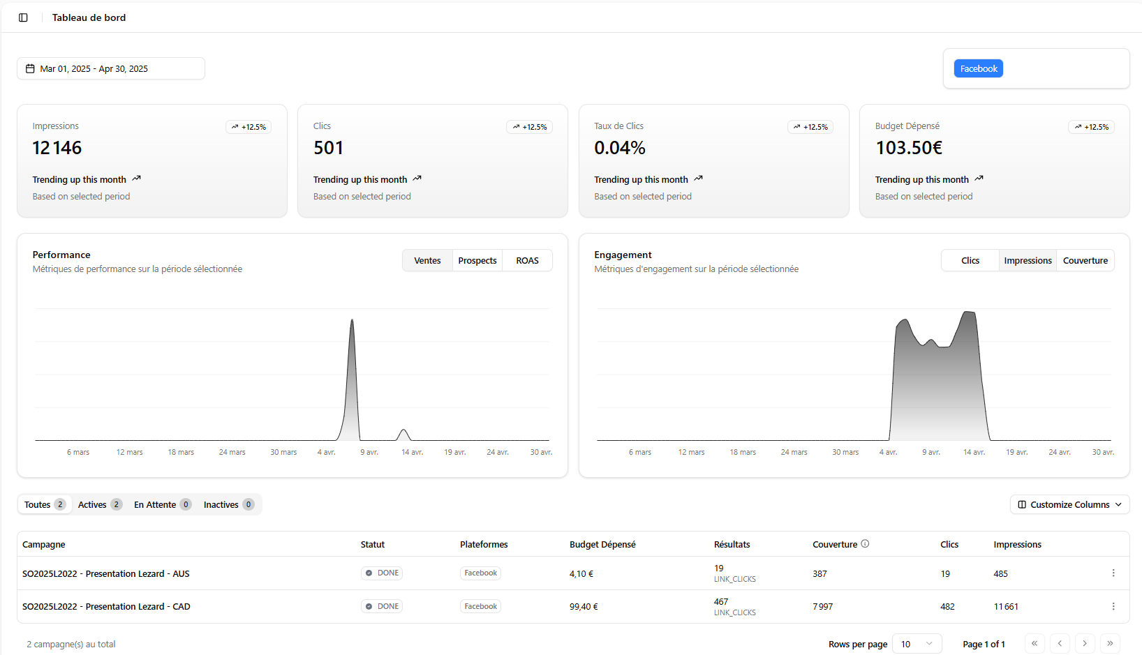 Centr'Ads Dashboard - Overview of advertising campaigns